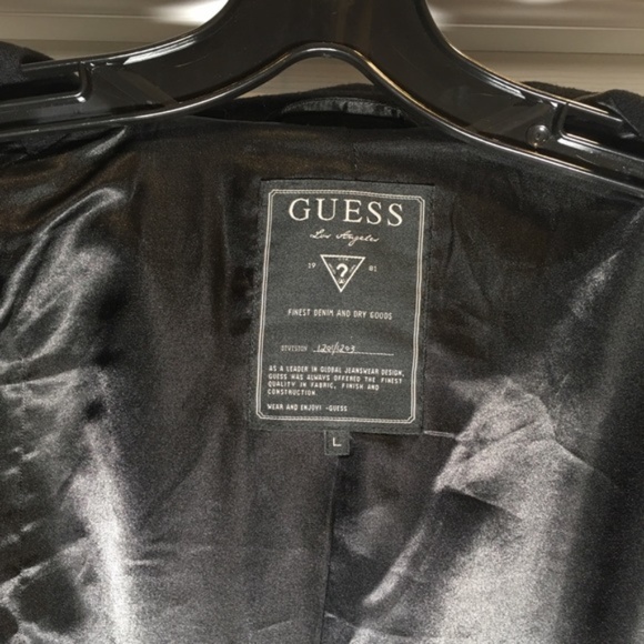 Guess Black Wool/Leather Moto-Zip Coat - Picture 7 of 8